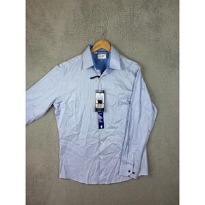 Duchamp London Shirt Mens 16 34/35 Blue Slim Fit Stretch Dress Long Sleeve New